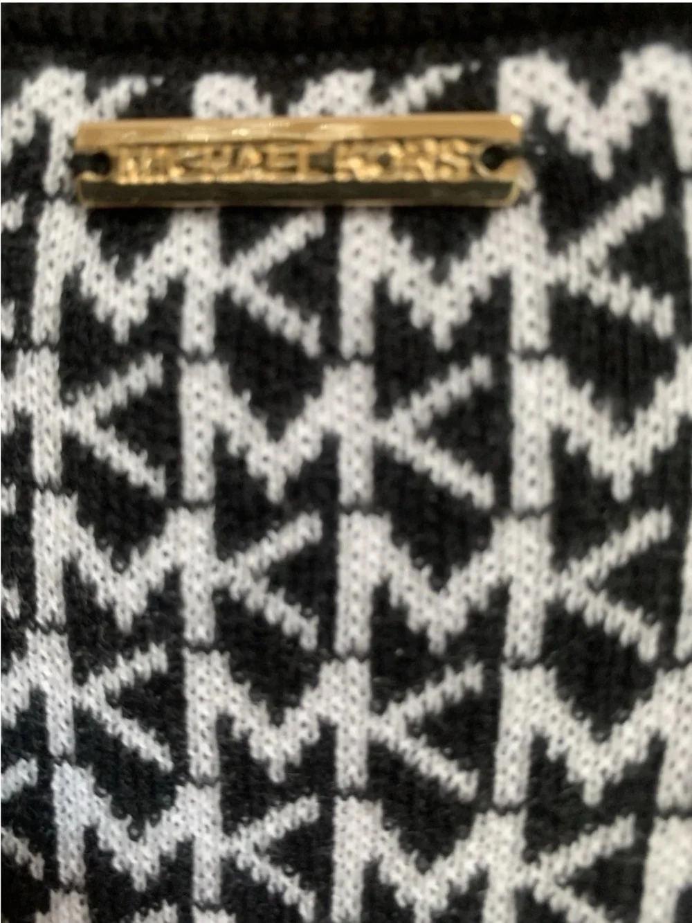 Michael Kors Black Trim & White Monogram Gold Buttons Knit Button-Up Cardigan XL